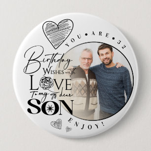 Modern Son , grandson Birthday Typography Photo 4 Inch Round Button