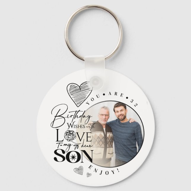 Modern Son , grandson Birthday Typography Photo Keychain (Front)
