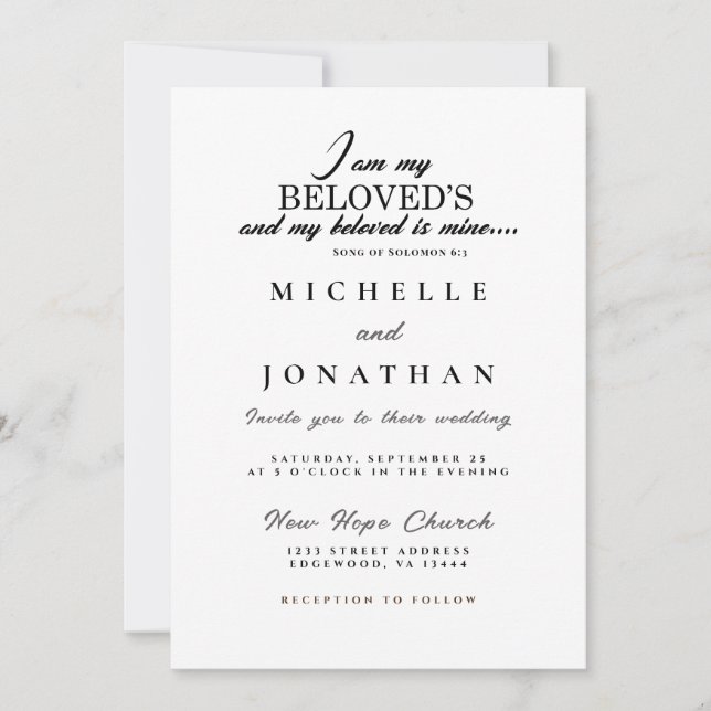 Modern Song of Solomon Bible Christian Wedding Invitation (Front)