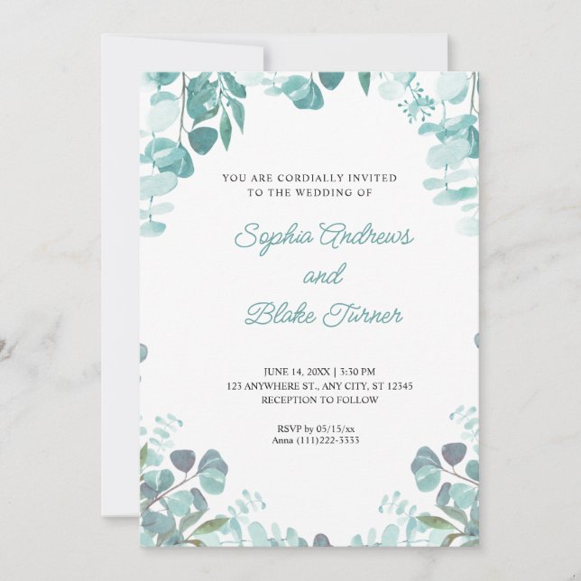 Modern Sophisticated Greenery Framed White Wedding Invitation (Front)