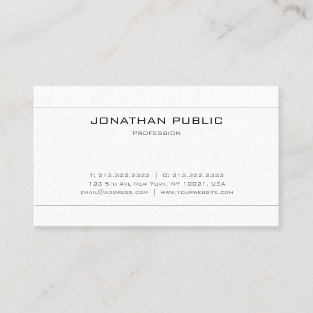 Modern Sophisticated Minimalistic White Plain Business Card (Front)