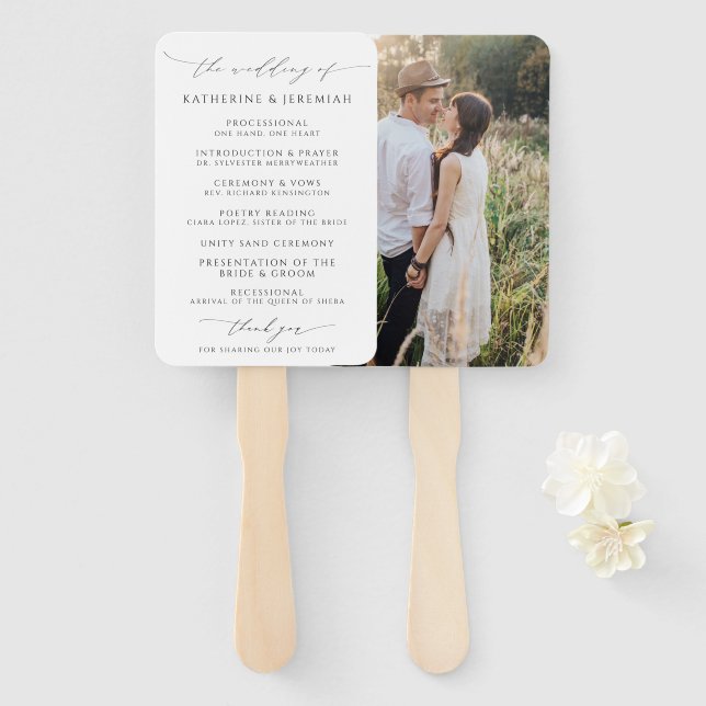 Modern Sophisticated Photo Wedding Program Hand Fan (Front and Back)