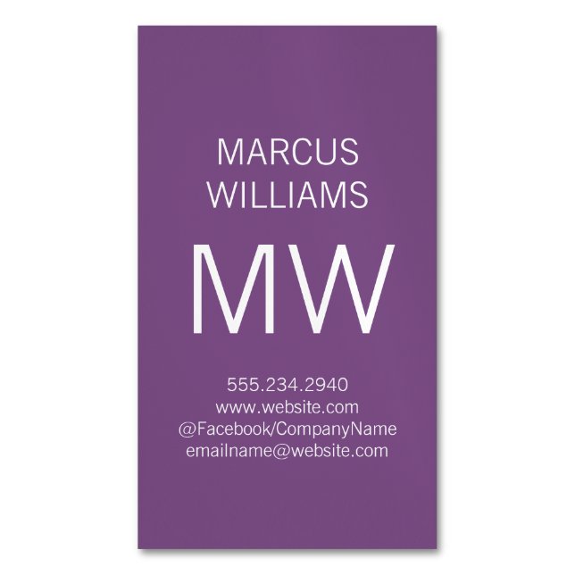 Modern Sophisticated / Purple Magnetic Business Card (Front Vertical)