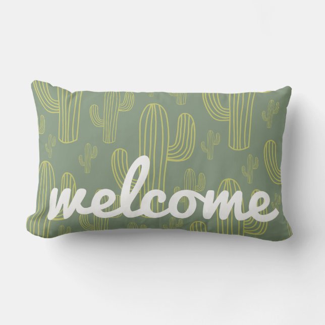 Modern Southwest Desert Cactus Pattern Lumbar Pillow (Front)