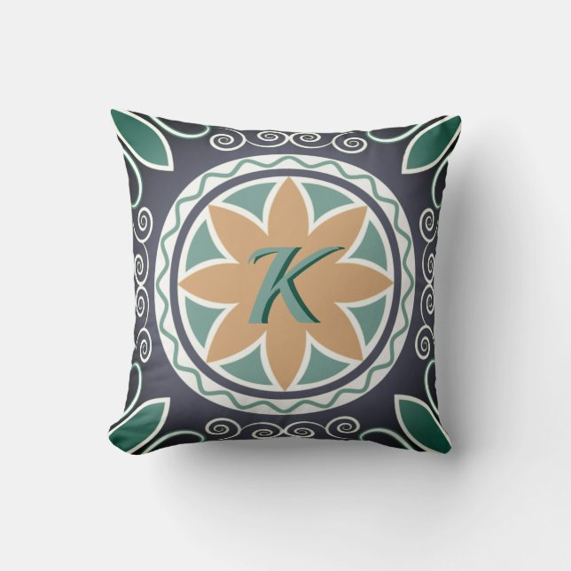 Modern Southwest Tile Design Monogrammed Throw Pillow (Front)