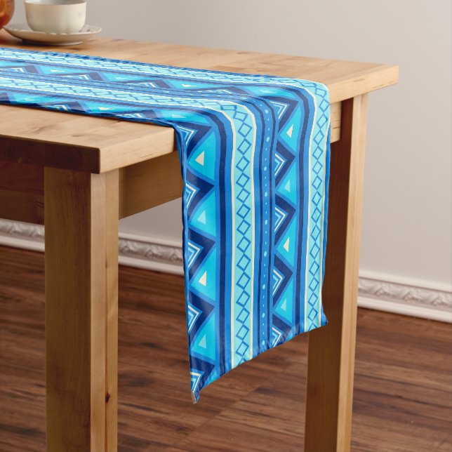 Modern Southwestern Geometric, Blue & Turquoise Short Table Runner (In Situ)