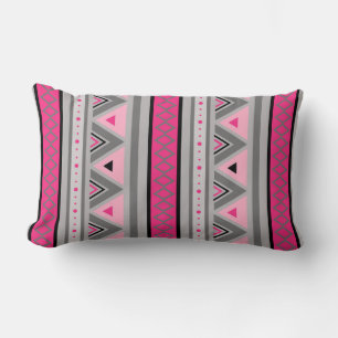 Modern Southwestern Geometric, Pink and Grey Lumbar Pillow