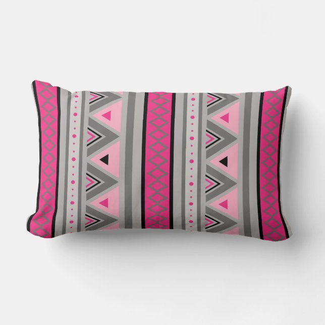 Modern Southwestern Geometric, Pink and Grey Lumbar Pillow (Front)