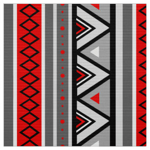 Magenta Grey and Black Ethnic Tribal Pattern Fabric