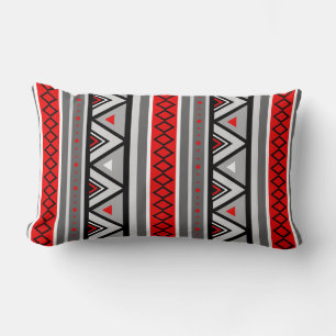 Modern Southwestern Geometric, Red & Grey / Grey Lumbar Pillow
