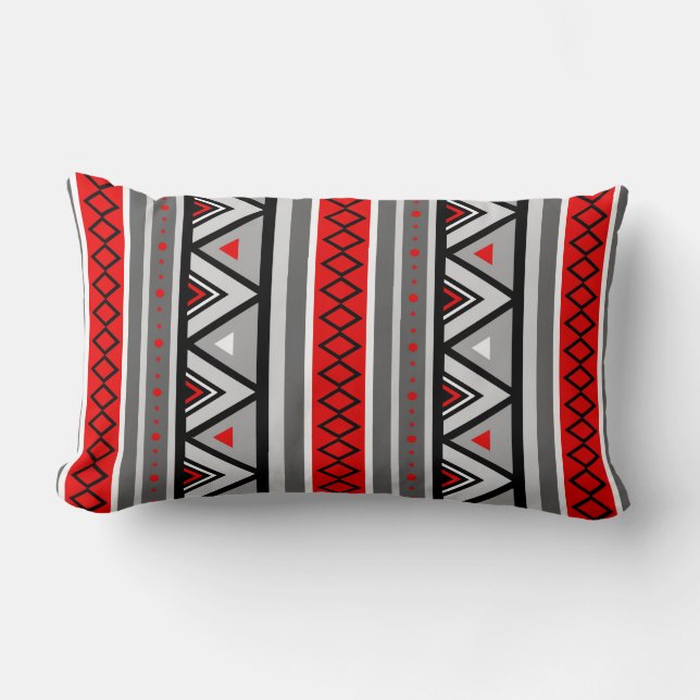 Modern Southwestern Geometric, Red & Grey / Grey Lumbar Pillow (Front)