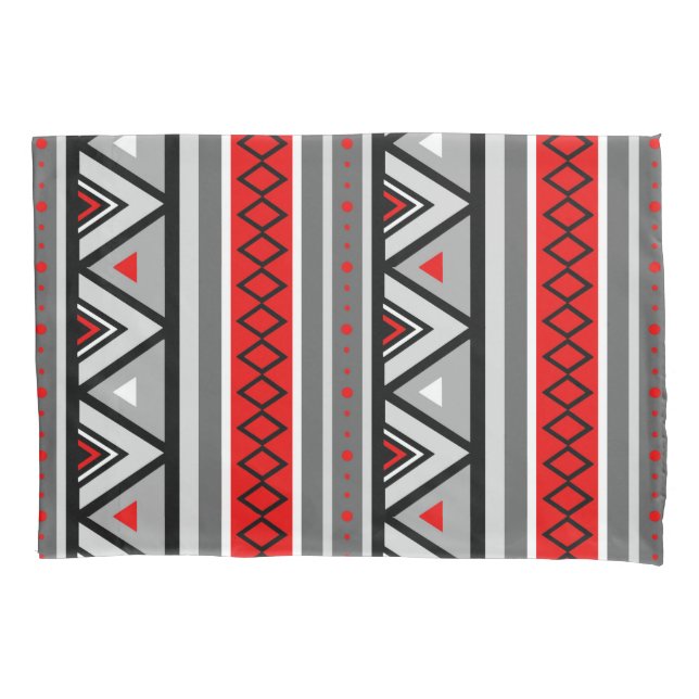 Modern Southwestern Geometric, Red & Grey / Grey Pillowcase (Front)