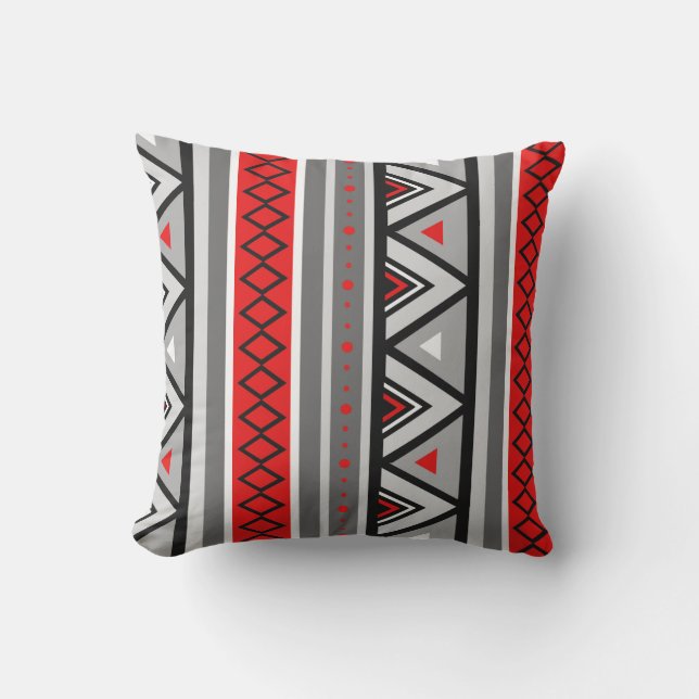 Modern Southwestern Geometric, Red & Grey / Grey Throw Pillow (Front)