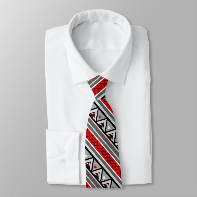 Modern Southwestern Geometric, Red & Grey / Grey Tie (Tied)