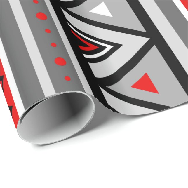 Modern Southwestern Geometric, Red & Grey / Grey Wrapping Paper (Roll Corner)