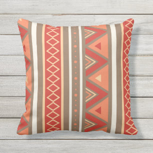 Modern Southwestern Geometric, Taupe & Orange Throw Pillow
