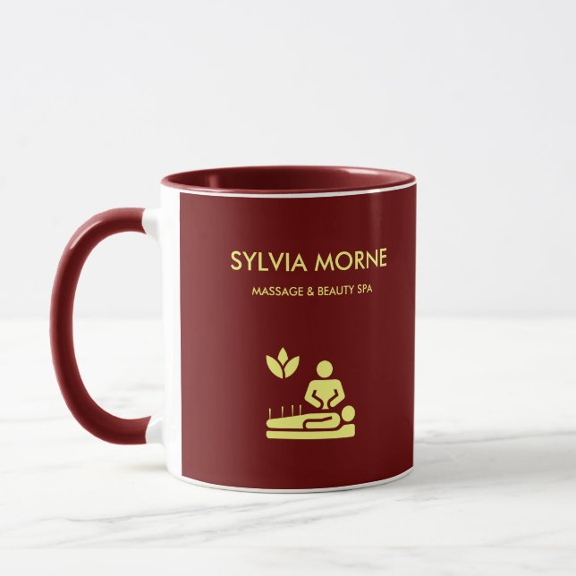 Modern spa yellow silhouette maroon mug (Left)