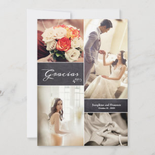 Modern Spanish Script Photo Collage Wedding Thank You Card