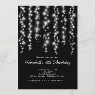 Modern Sparkle Black Sweet Sixteen Birthday Party Invitation