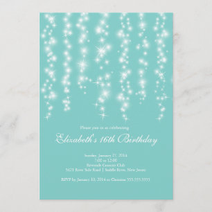 Modern Sparkle Blue Sweet Sixteen Birthday Party Invitation