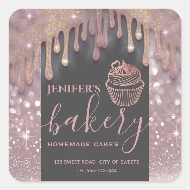 Modern sparkle  drips cupcake bakery label (Front)