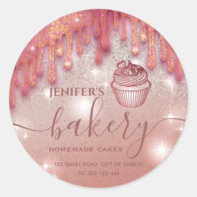 Modern sparkle  drips cupcake bakery label (Front)