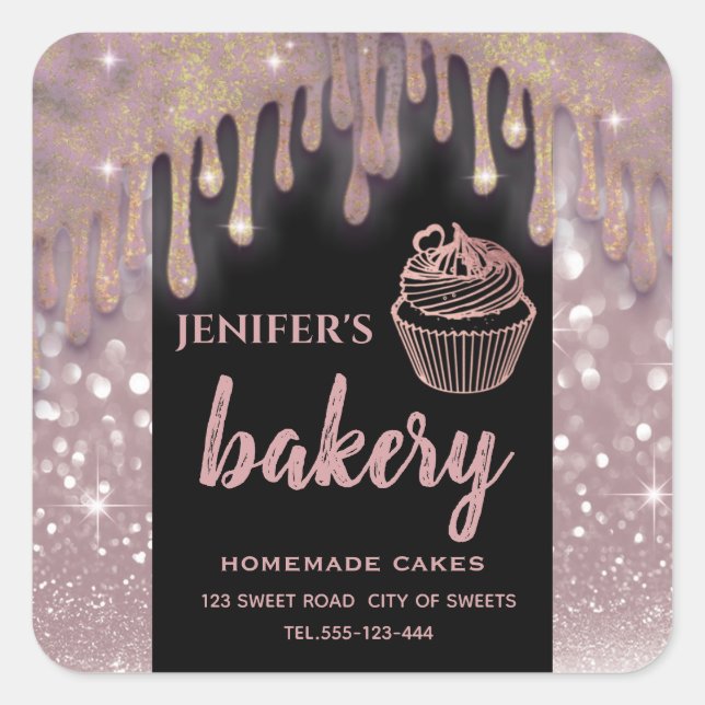 Modern sparkle  drips cupcake bakery label (Front)