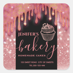 Modern sparkle  drips cupcake bakery label