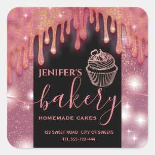Modern sparkle drips cupcake bakery label