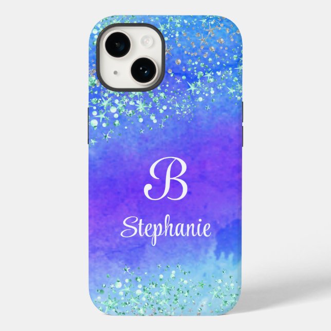 Modern Sparkle Glitter Stars Blue Purple Blue Case-Mate iPhone Case (Back)