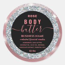 Modern sparkle glittery  script body butter label