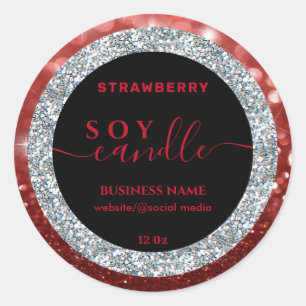 Modern sparkle glittery script soy candle label