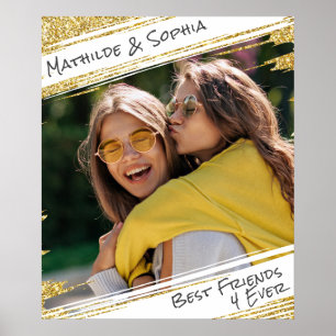 Modern Sparkle Gold Glitter Photo BBF Best Friend Poster