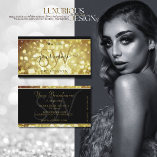 Modern Sparkle Golden Glitter Stars Initials Black Business Card