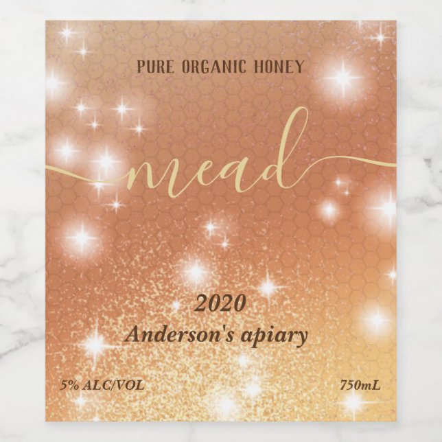 Modern sparkle honeycomb mead wine label (Single Label)