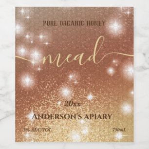 Modern sparkle honeycomb mead wine label