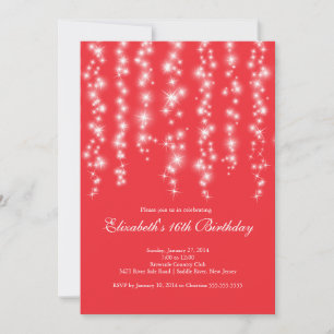 Modern Sparkle Red Sweet Sixteen Birthday Party Invitation