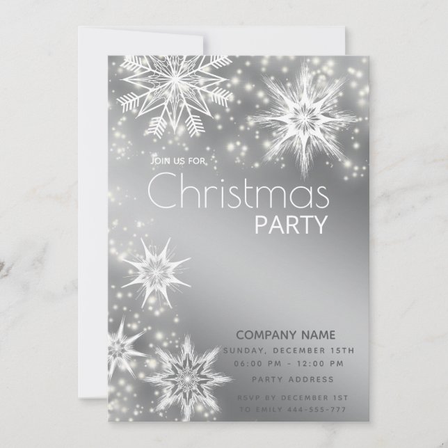 Modern Sparkle  snowflakes corporate Christmas  Invitation (Front)