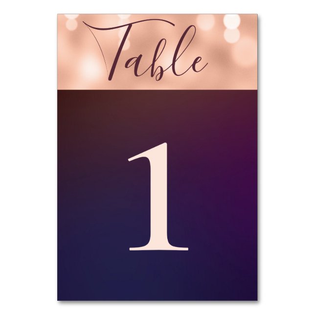 Modern Sparkling Burgundy Rose Gold  Wedding Table Number (Front)