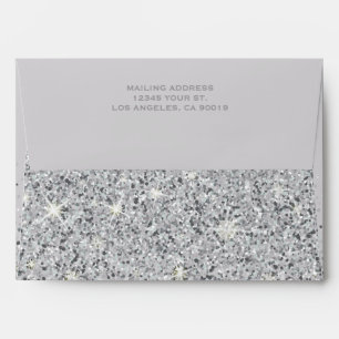 Modern Sparkling Silver Glitter Wedding Envelope