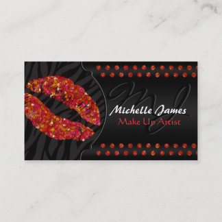 Modern Sparkling Zebra Monogram Make Up Artist Business Card