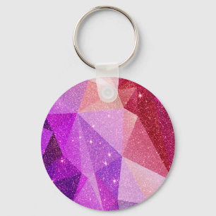 Modern Sparkly Faux Glitter Geometric Triangles Keychain