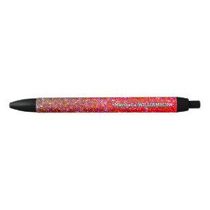 Modern Sparkly RED GLITTER Personalized Black Ink Pen