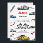 Modern Speed Racing Sport Car Birthday Invitation<br><div class="desc">🏁 Rev Up for a High-Speed Birthday Bash! 🚗💨 Get ready for an action-packed celebration with this dynamic race car-themed invitation! Featuring an exciting lineup of sports cars, chequered flags, and tire tracks, this design captures the thrill of the racetrack. The vibrant colours and energetic composition set the perfect tone...</div>