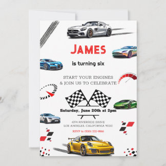 Modern Speed Racing Sport Car Birthday Invitation