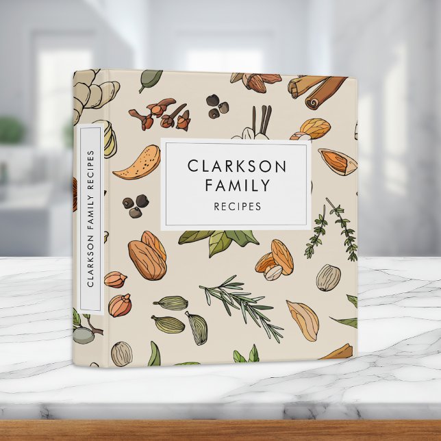 Modern Spice & Herbs Pattern Family Recipe Book Binder (Creator Uploaded)