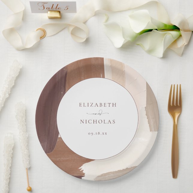 Modern Spiced Terracotta | Monogram Wedding Paper Plate (Wedding)