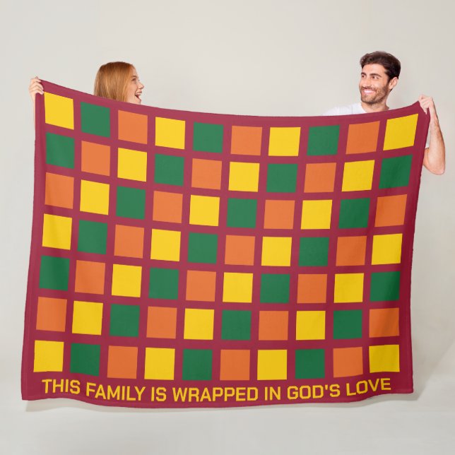 Modern Spicy Colours Geometric Squares Family Fall Fleece Blanket (In Situ)