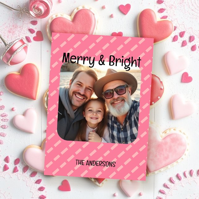 Modern Spicy Pink Geometric One Photo Holiday Card (Creator Uploaded)