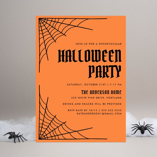 Modern Spider Web Orange Halloween Party Invitation (Creator Uploaded)